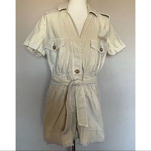 Free People Cream Short Sleeve Jumpsuit